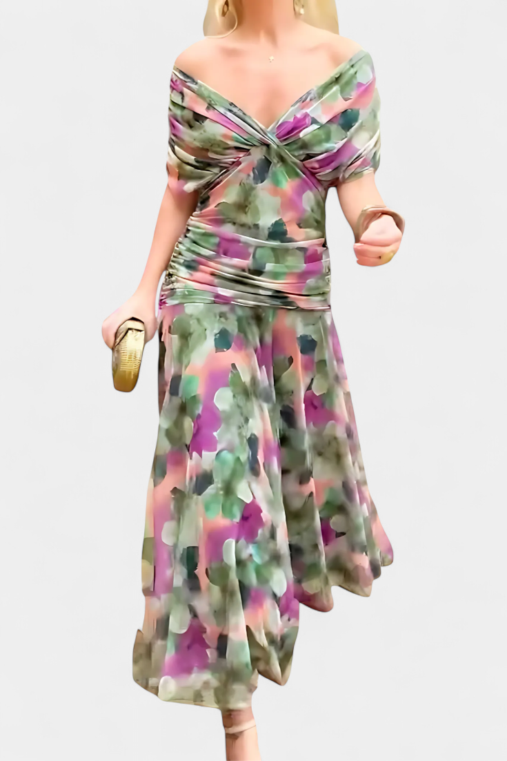 Long floral V-neck everyday dress for women | Vivian -21