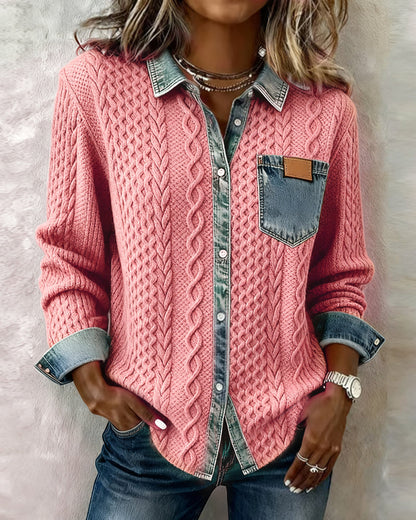 Knitted denim-detail cosy everyday jumper for women | Juliane -7