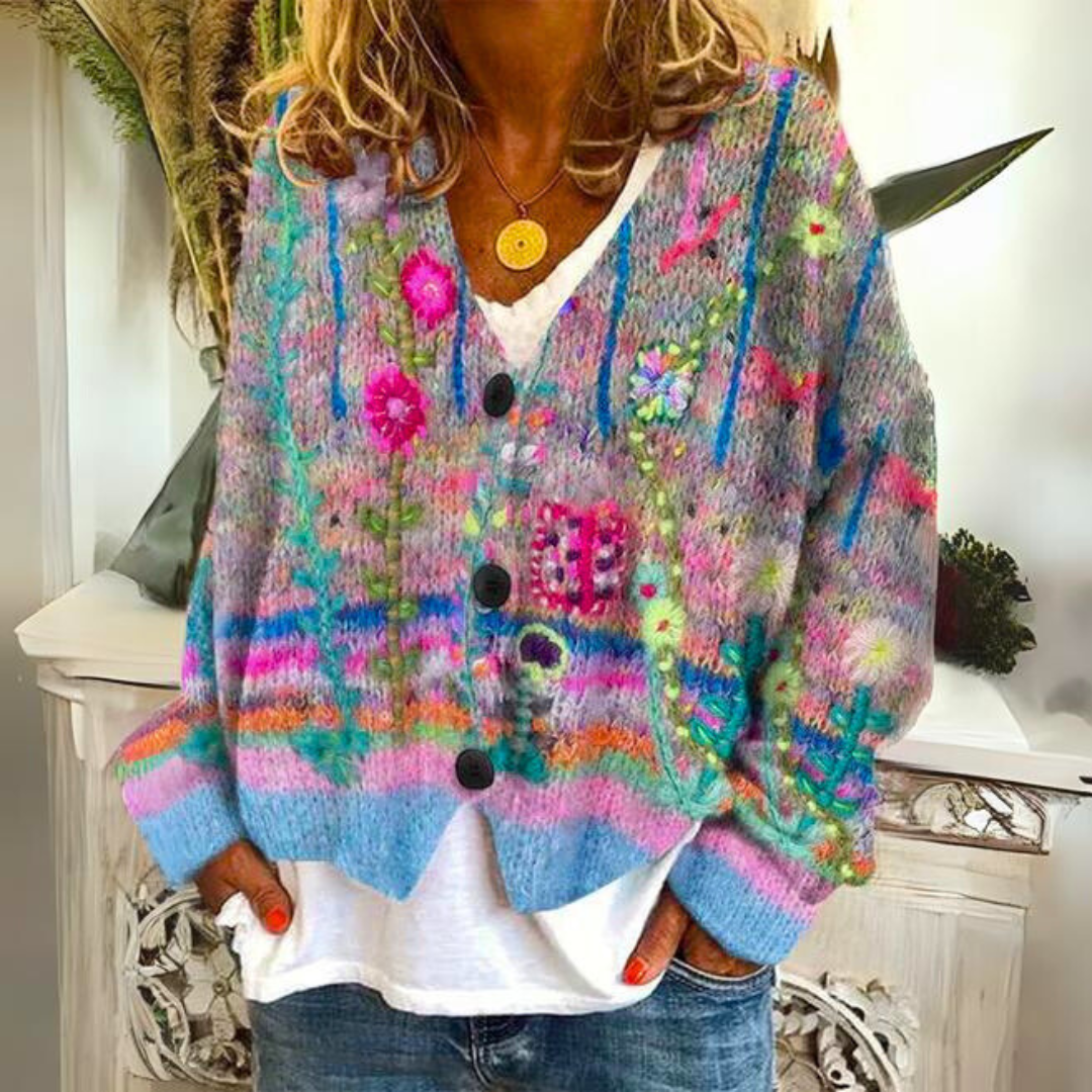 Bohemian floral embroidered multicolor cardigan for Women | Elisa Bloom