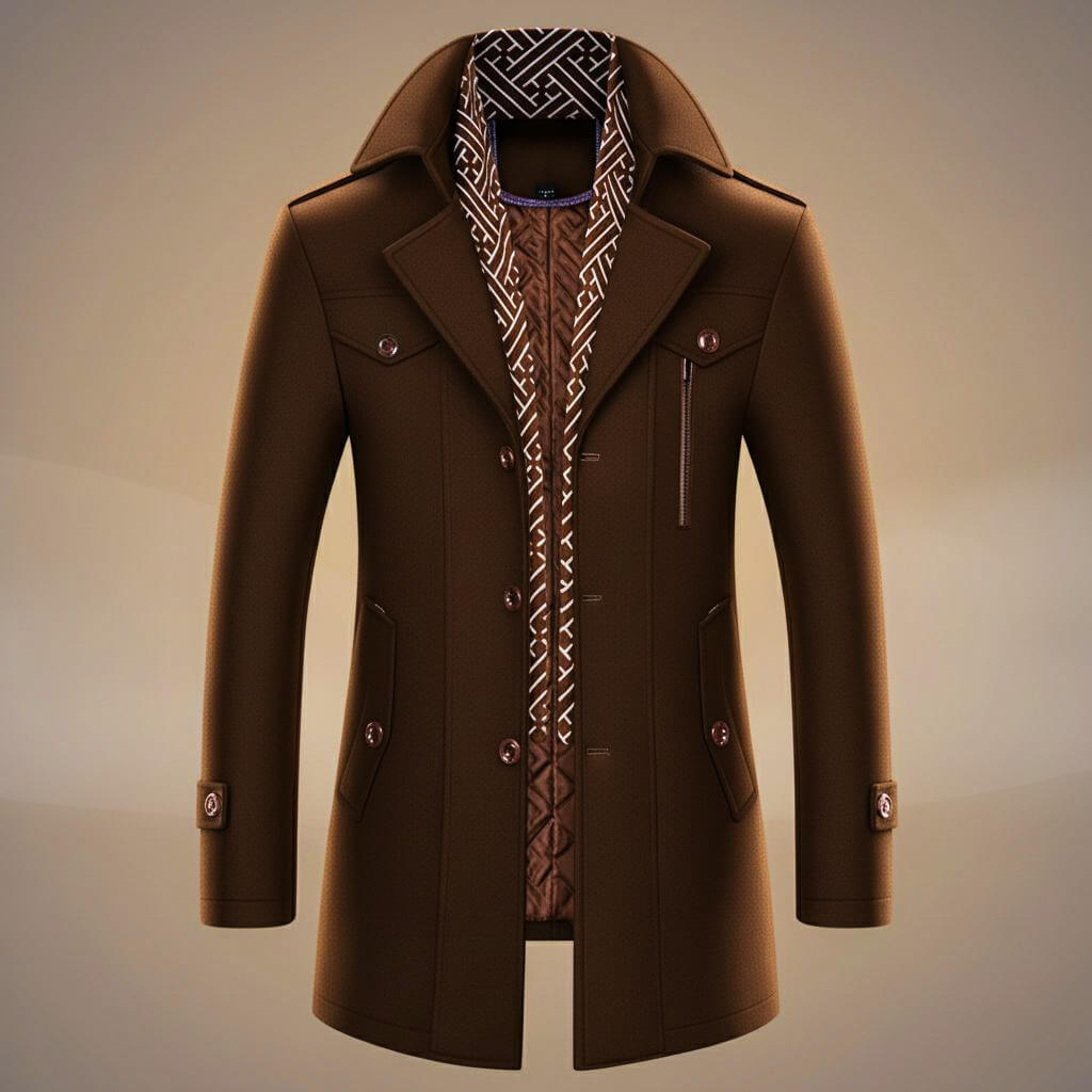 Tailored wool-blend coat with detachable scarf for men | Kensworth -2