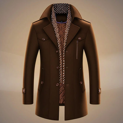 Tailored wool-blend coat with detachable scarf for men | Kensworth -2