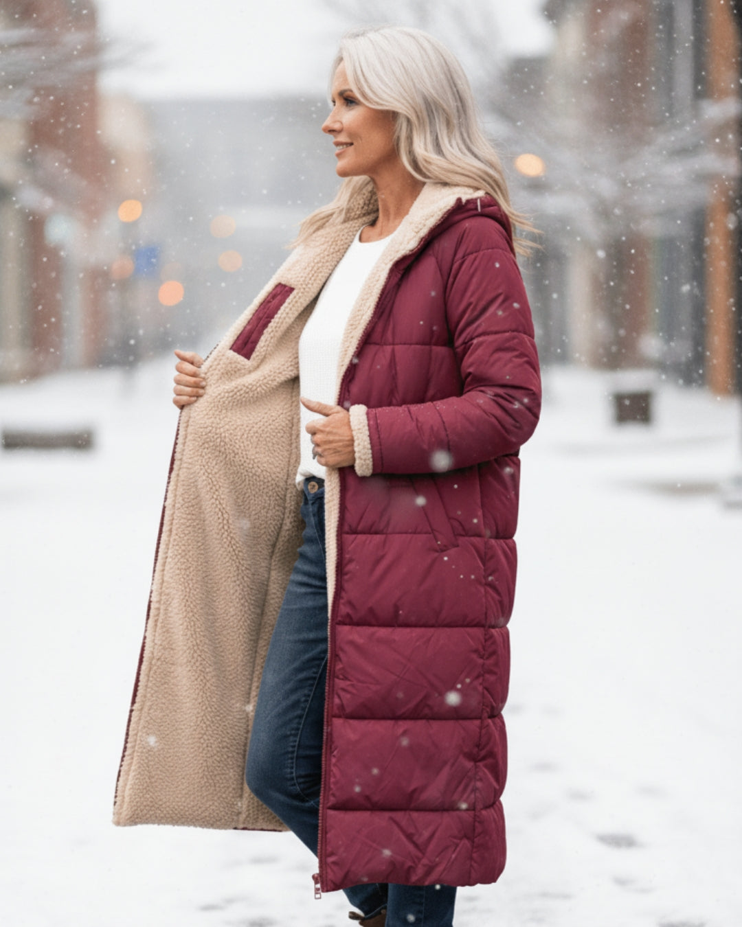Cosy sherpa hooded winter coat for women | Eleanor -24