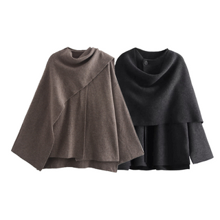 Asymmetrical elegant drape winter poncho for women | Emma -9