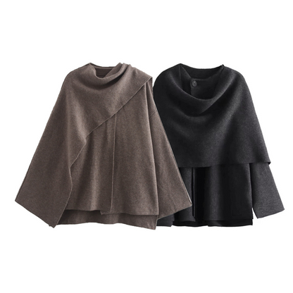 Asymmetrical elegant drape winter poncho for women | Emma -9