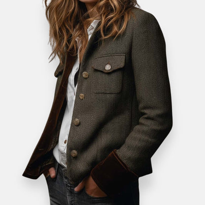 Simone | Women's Velvet Trim Tweed Jacket