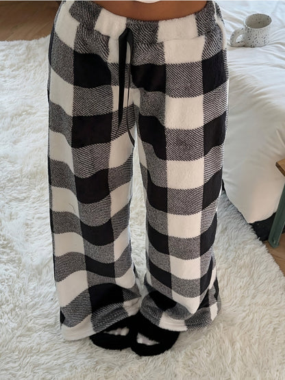 Robyn | Women's Plaid Fleece Wide Leg Sweatpant