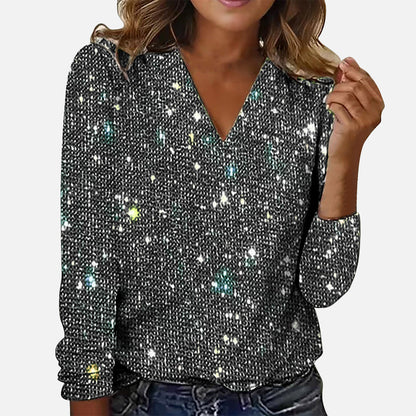 V-neck diamond print elegant blouse for women | Jade -4