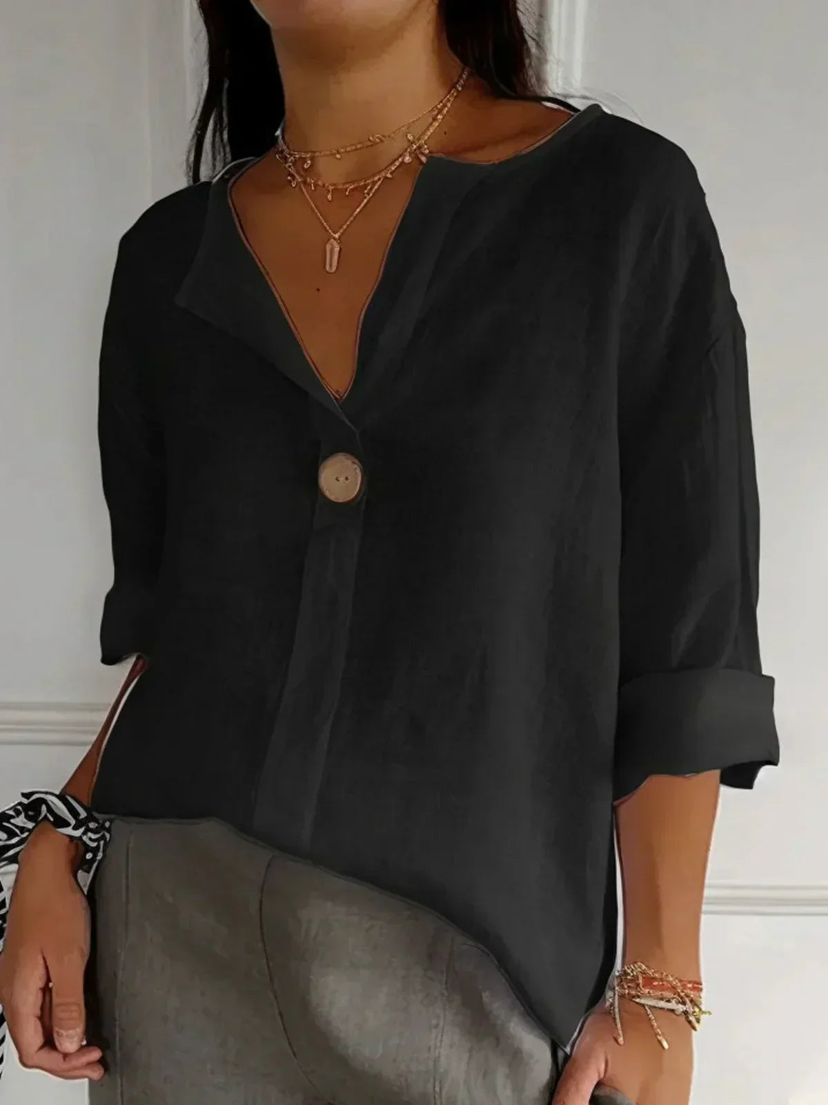 Casual V-neck everyday relaxed blouse for women | Nayla -5