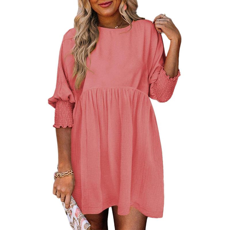 Casual crew-neck loose-fit everyday mini dress for women | Mirasol -13