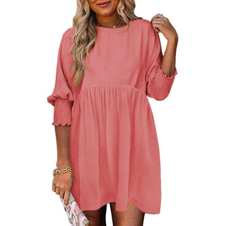 Casual crew-neck loose-fit everyday mini dress for women | Mirasol -13