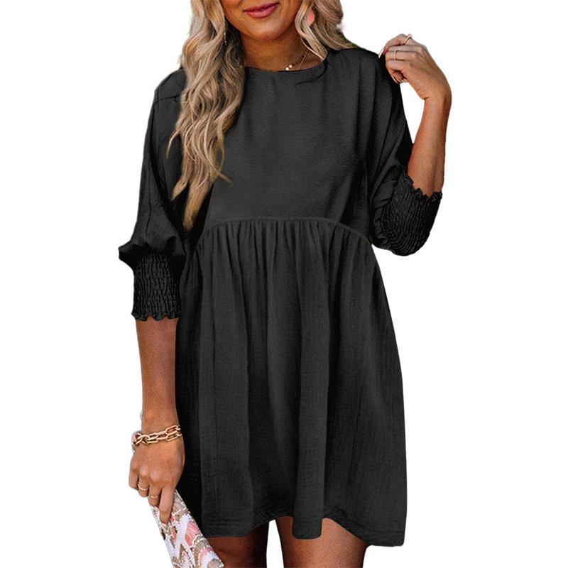 Casual crew-neck loose-fit everyday mini dress for women | Mirasol -1