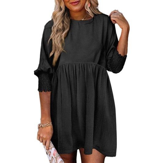 Casual crew-neck loose-fit everyday mini dress for women | Mirasol -1