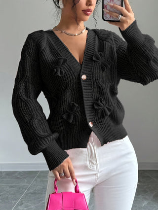 Elowen | Women's Bow Detail V Neck Knit Cardigan