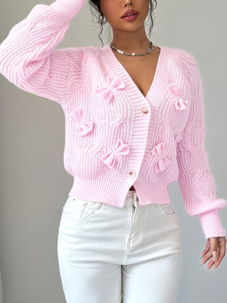 Elowen | Women's Bow Detail V Neck Knit Cardigan