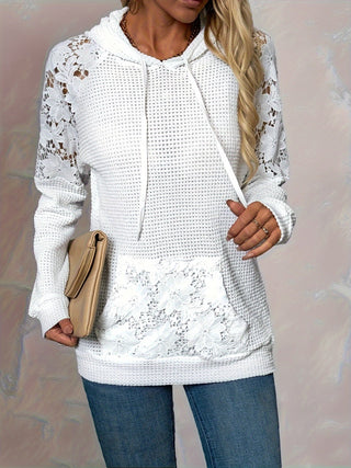 Selvara | Women's Floral Panel Hooded Waffle Top