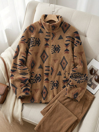 Marielle | Women's Patterned Zip Up Relaxed Fit Jacket