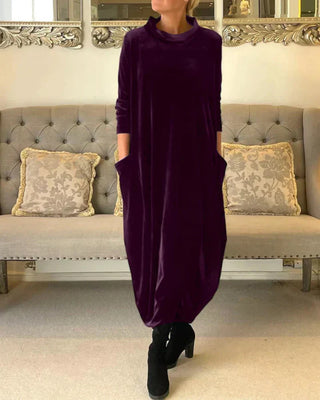 Velvety winter midi dress with pockets for women | Etta -2