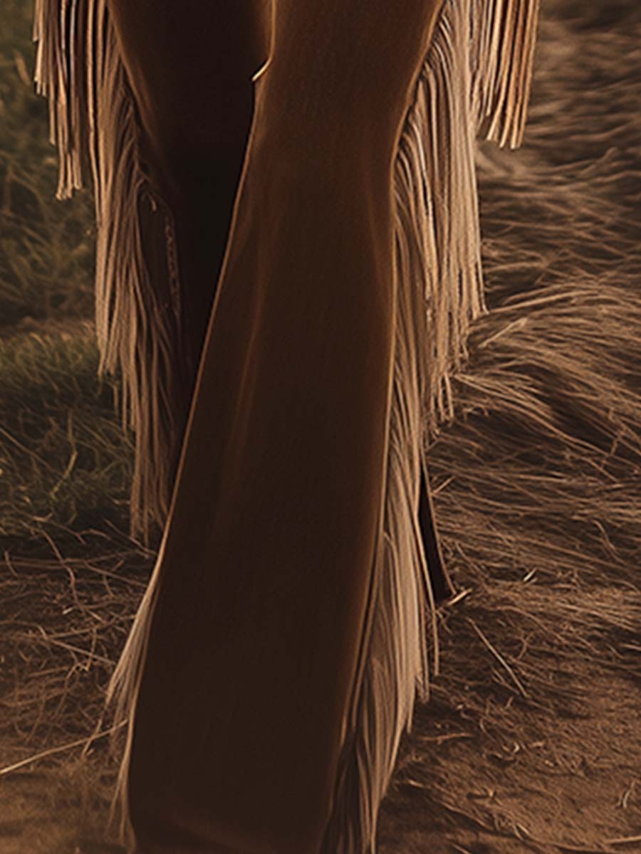 Western flared fringe-detail denim jeans for women | Bronwyn -3