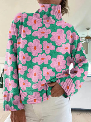 Warm oversized floral knit jumper for women | Linda -1