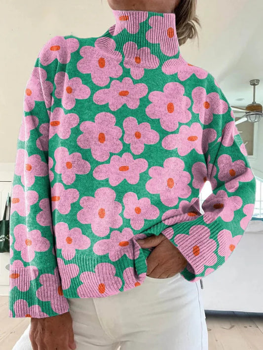 Warm oversized floral knit jumper for women | Linda -1