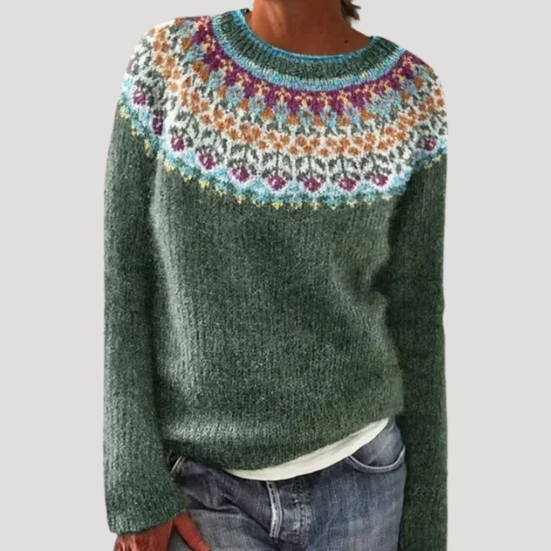 Colourful patterned winter knit jumper for women | Patterned -1