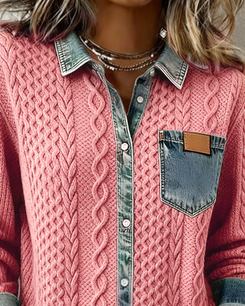 Knitted denim-detail cosy everyday jumper for women | Juliane -8