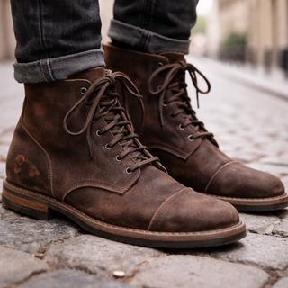 Corvane | Men's Leather Lace Up Ankle Combat Boots