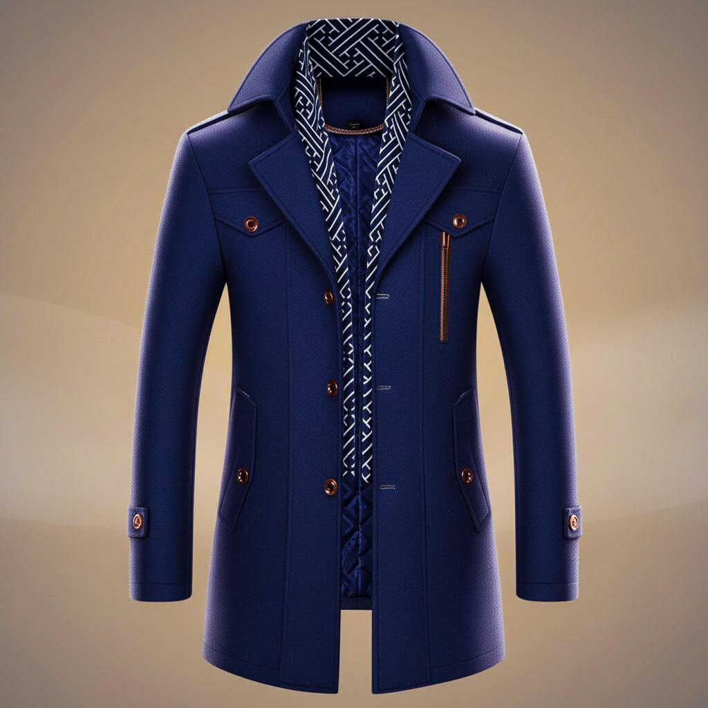 Tailored wool-blend coat with detachable scarf for men | Kensworth -3
