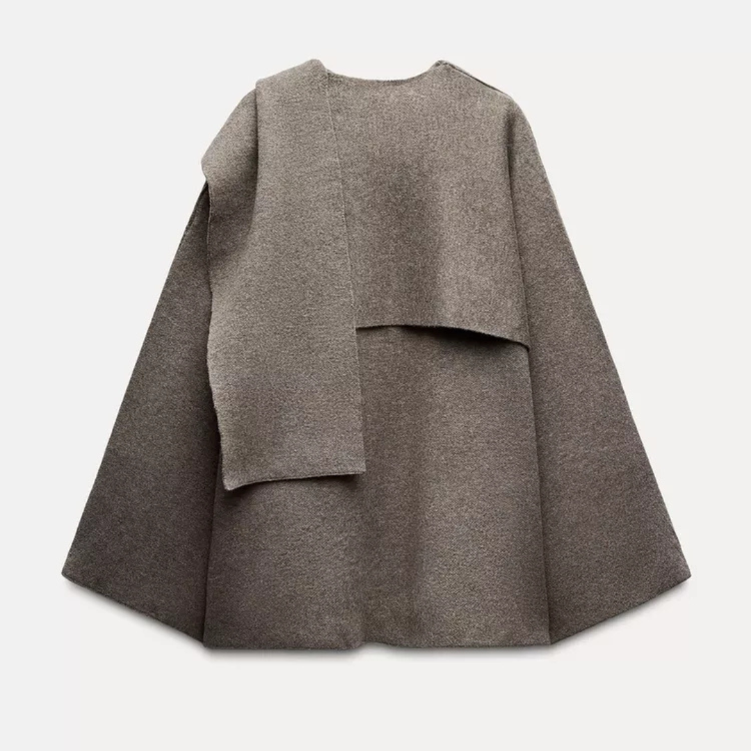 Asymmetrical elegant drape winter poncho for women | Emma -8
