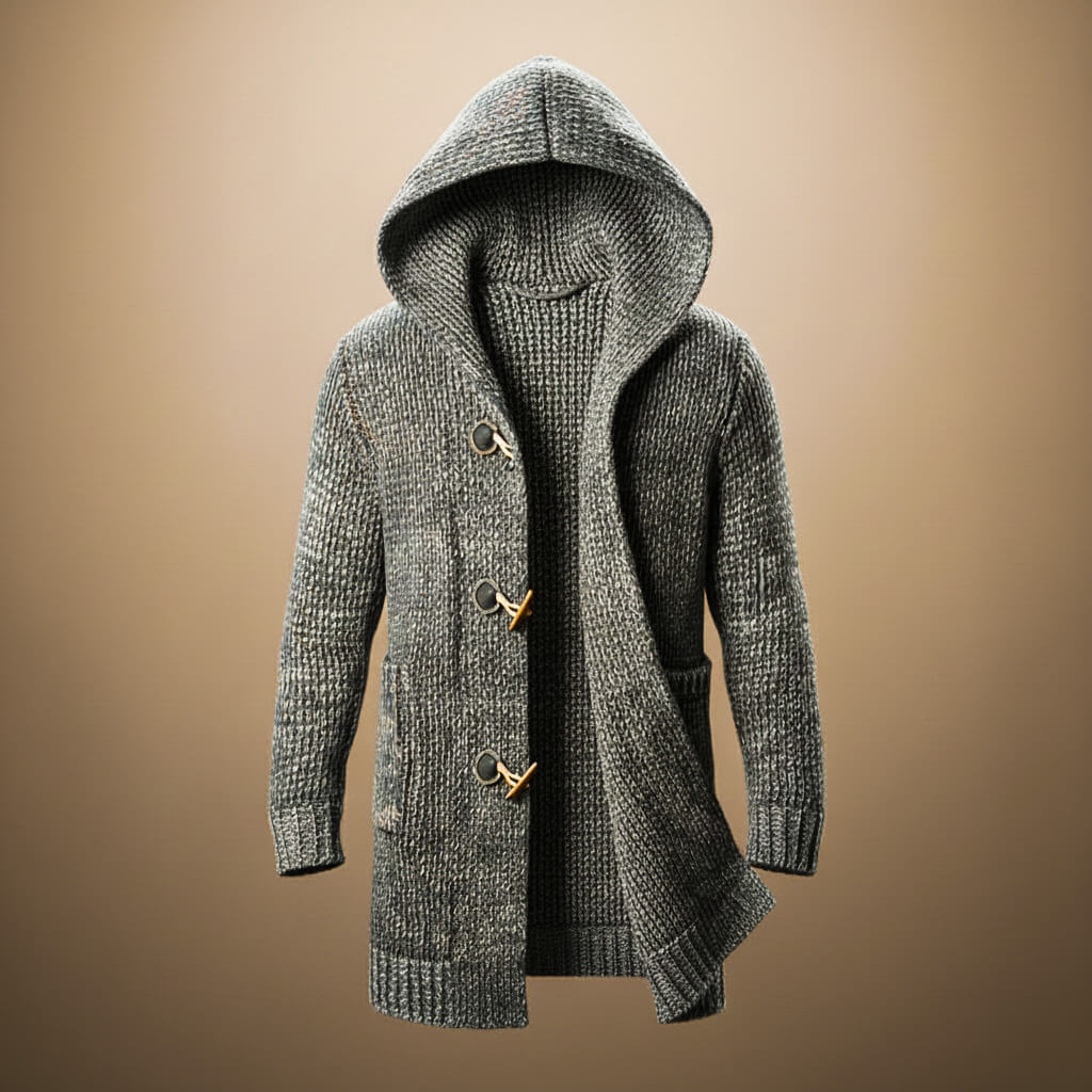 Hooded ribbed knit everyday cardigan for men | Adrian -3