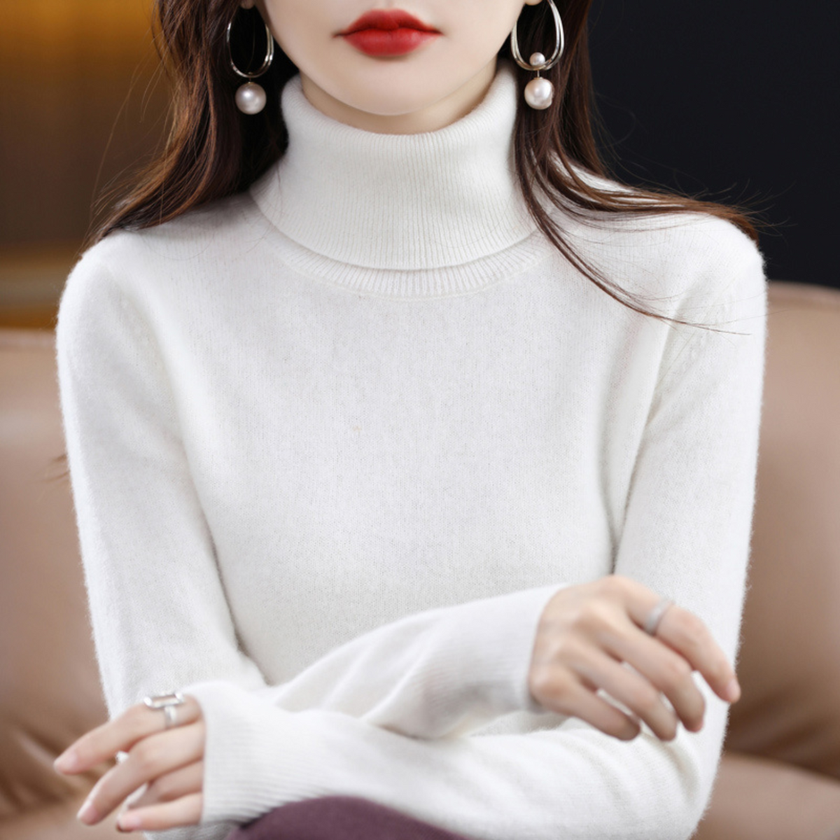 Refined turtleneck soft everyday jumper for women | Elara -11