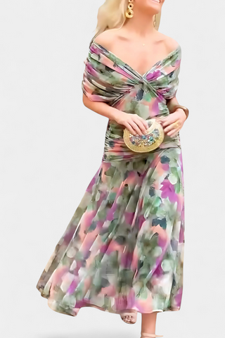 Long floral V-neck everyday dress for women | Vivian -22