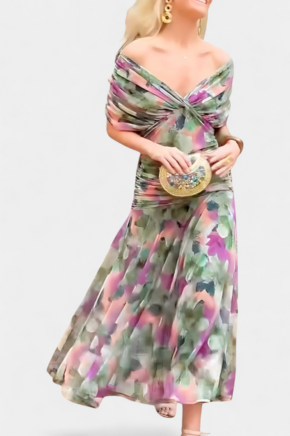 Long floral V-neck everyday dress for women | Vivian -22