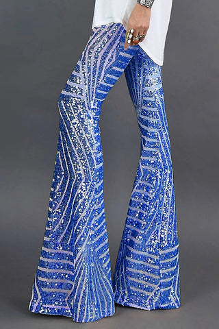 High-waist flared sequin party trousers for women | Seqflare -4