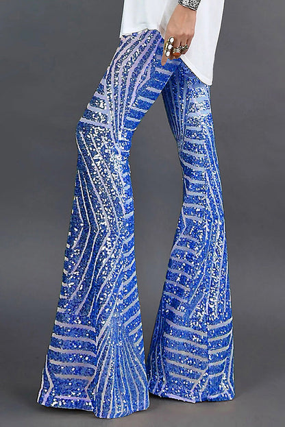 High-waist flared sequin party trousers for women | Seqflare -4
