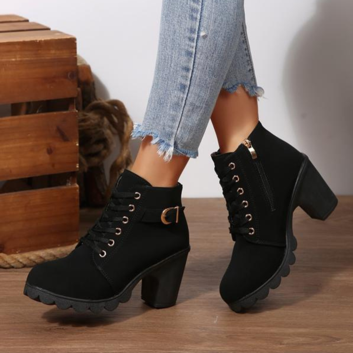 Chic chunky lace-up ankle boots for women | Katni -1
