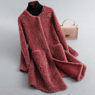 Draped shearling-style coat with fluid silhouette for women | Olivia -3