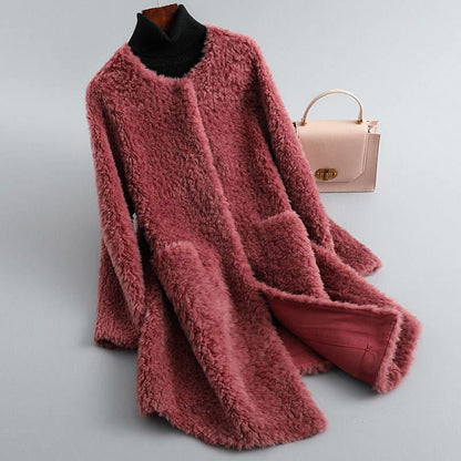 Draped shearling-style coat with fluid silhouette for women | Olivia -3