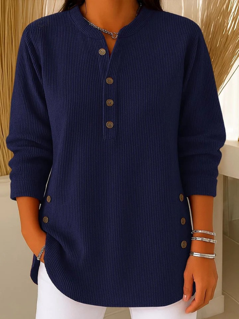 Classic button henley tunic top for women | Eden -4