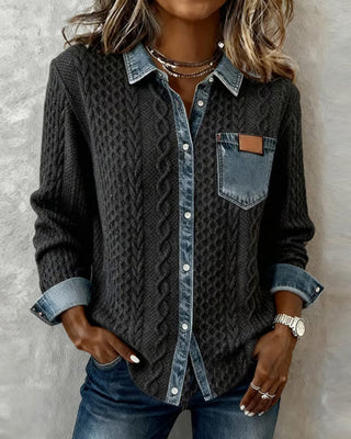 Knitted denim-detail cosy everyday jumper for women | Juliane -3