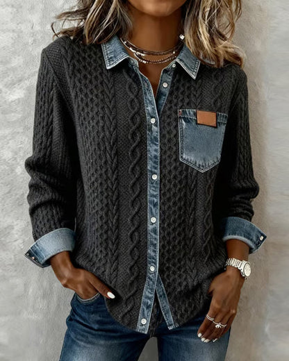Knitted denim-detail cosy everyday jumper for women | Juliane -3