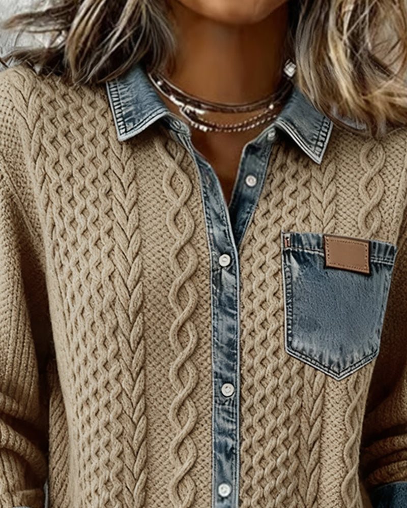 Knitted denim-detail cosy everyday jumper for women | Juliane -10