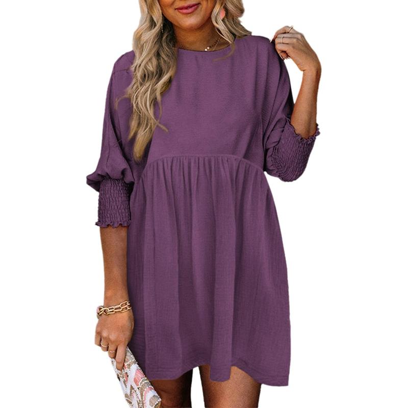 Casual crew-neck loose-fit everyday mini dress for women | Mirasol -3