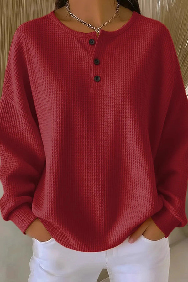 Waffle-knit casual everyday henley top for women | Livia -3