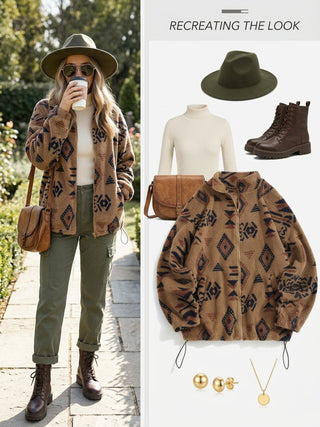 Marielle | Women's Patterned Zip Up Relaxed Fit Jacket