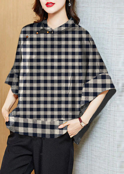 Vintage Black Mandarin Collar Asymmetrical Patchwork Shirt Women| Kaelisse