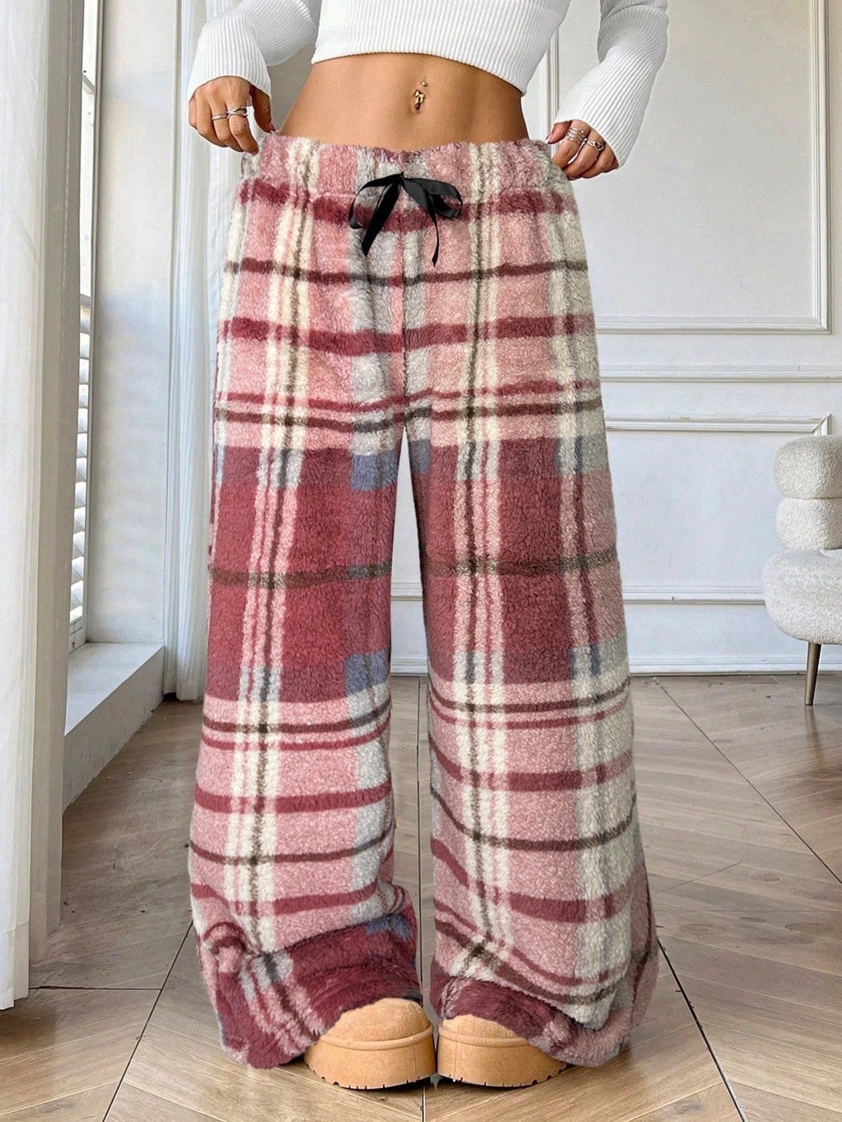 Fern | Women's Plaid Fleece Wide Leg Sweatpant