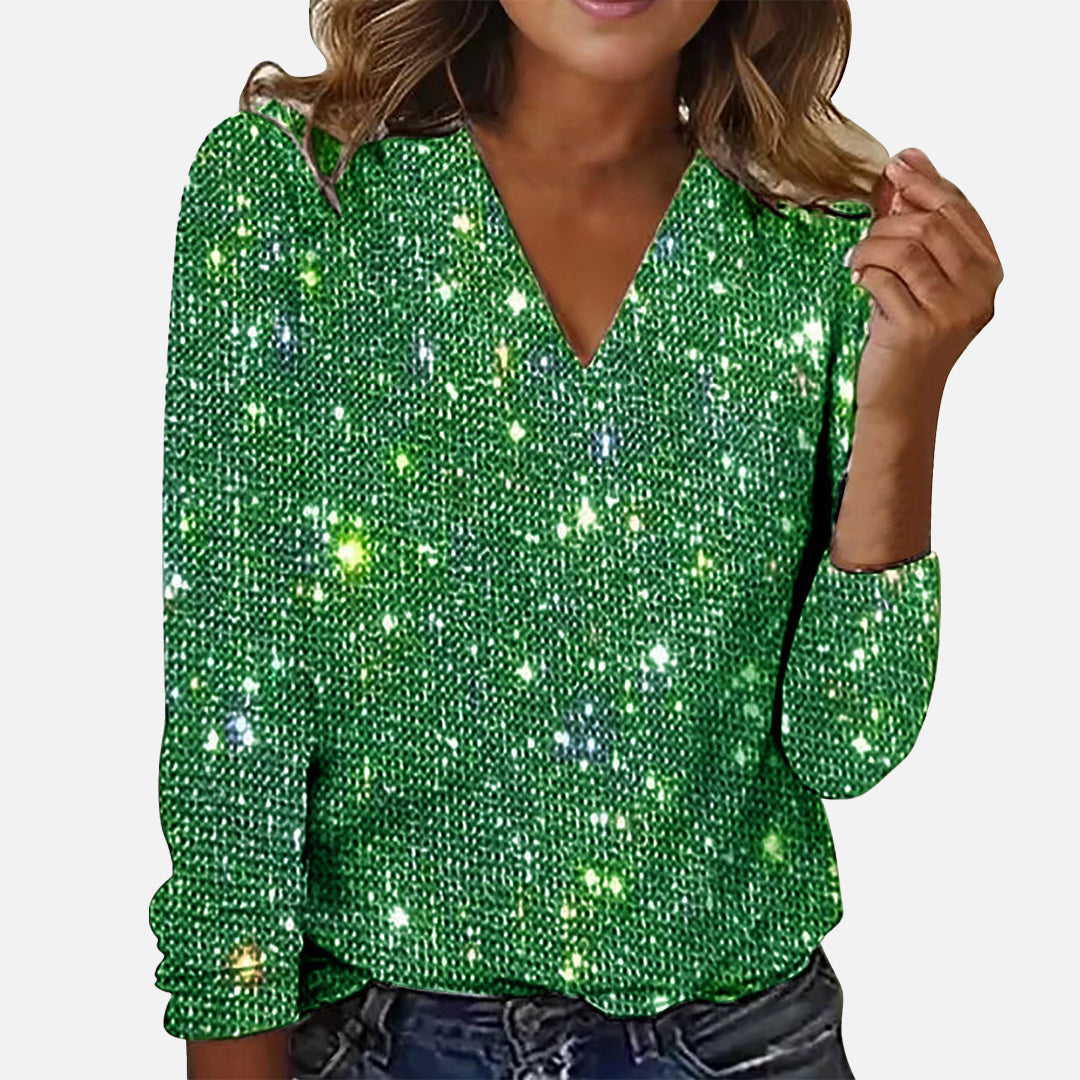 V-neck diamond print elegant blouse for women | Jade -6
