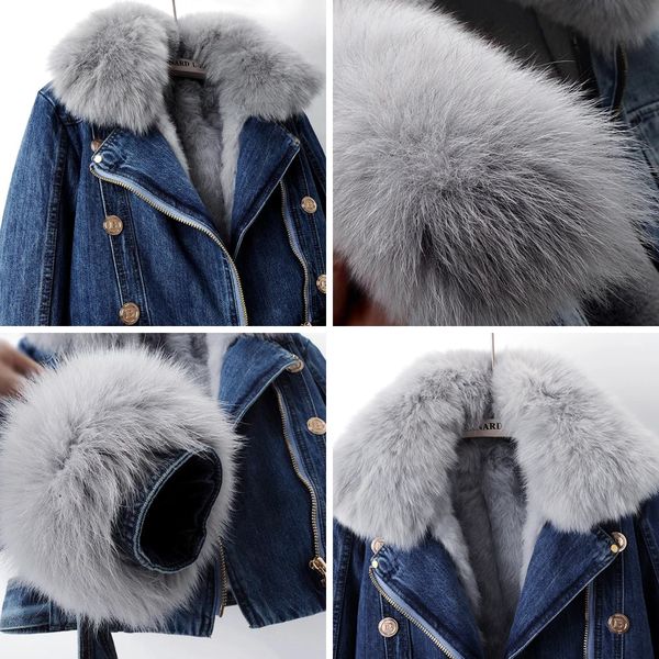 Cropped lined denim coat with removable collar for women | Elowen -4