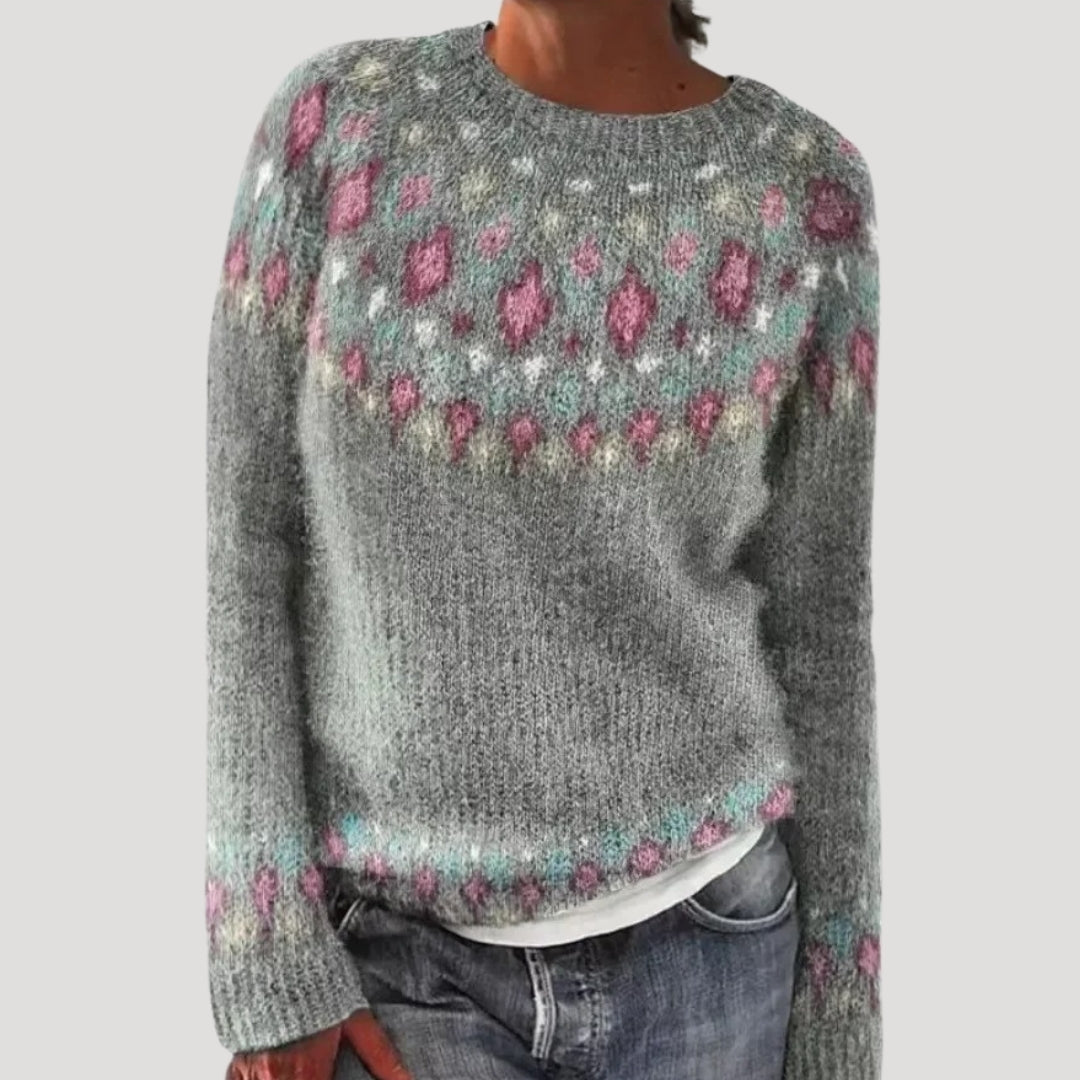 Colourful patterned winter knit jumper for women | Patterned -2